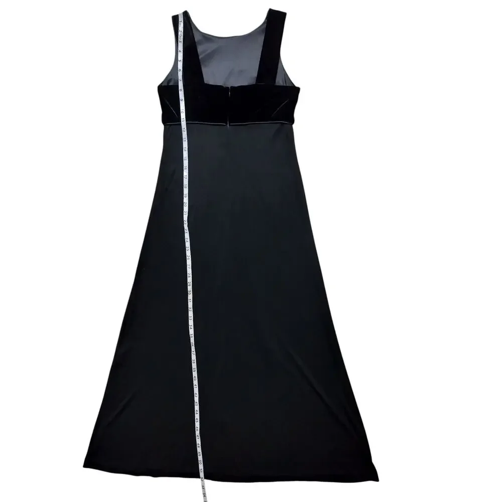 Donna Ricco Women's Vintage Black Velvet Top Maxi Dress Sleeveless size 6